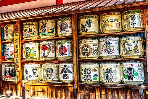 Colorful sake barrels, Heian-jingu Shrine, Kyoto, Japan. Architecture Print
